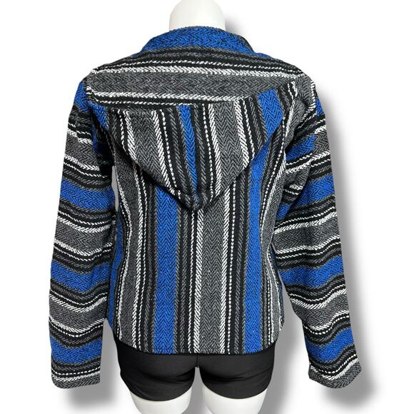 Vintage Artisanias Mickey Unisex Baja Hoodie Hooded Sweatshirt Woven Blue Black - Picture 3 of 6